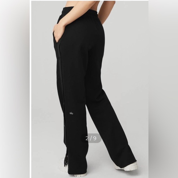 ALO Yoga Black Court Side  Tearaway Snap  Pants - Picture 3 of 7